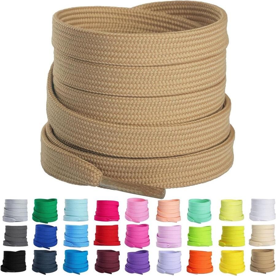 Platte Schoenveters Veters Set Schoenen Opfrissen Scheurvast Polyester 2 Paar Lichtbruin