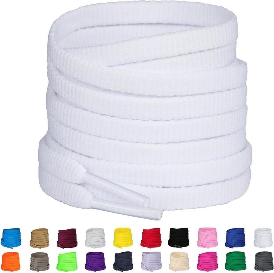 Platte Schoenveters Veters voor Sneakers Schoenen Personaliseren Polyester Materiaal Wit