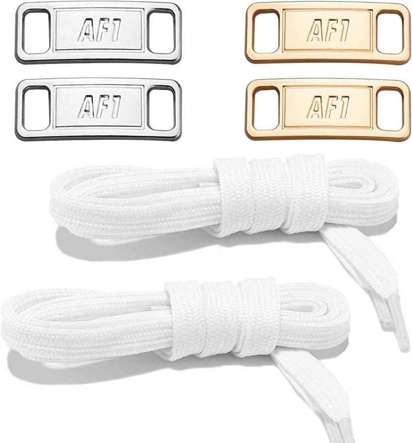 Platte schoenveters voor sneaker met decoratieve metalen gespen