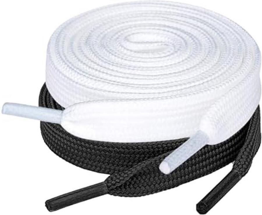 Platte Veters 8 mm voor Wandelschoenen en Sportschoenen 2 Paar (Wit Zwart)