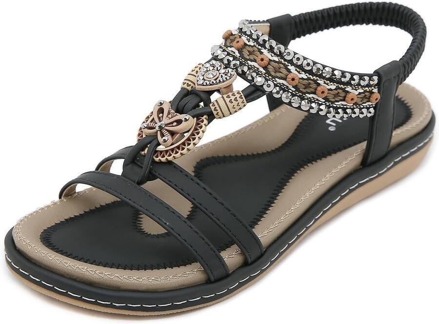 Platte Zomer Sandalen Dames met Zacht Voetbed Bohemien Strandschoenen