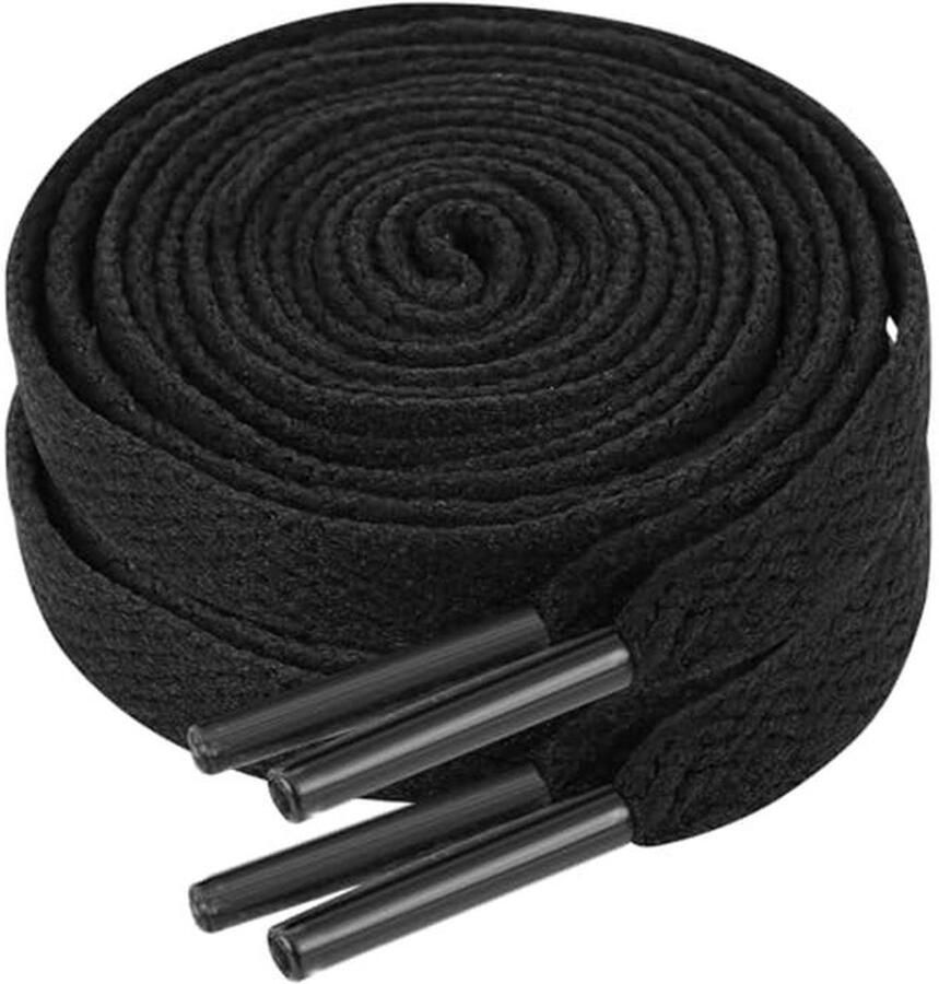 Platte Zwarte Schoenveters voor Sneakers 2 Paar Lang 8mm Breed Perfect voor Hiken en Hardlopen