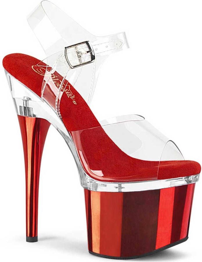 Pleaser . Sandaal met enkelband Paaldans schoenen 36 Shoes ESTEEM 708 Rood Transparant