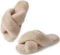 Pluche damesslippers met open tenen warme katoenen slippers voor thuisgebruik met een stijlvol en comfortabel ontwerp met gekruiste bandjes bruin ；het is geschikt voor mensen die normaal gesproken dragen - Bruin