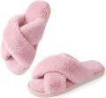 Pluche damesslippers met open tenen warme katoenen slippers voor thuisgebruik met een stijlvol en comfortabel ontwerp met gekruiste bandjes roze ；het is geschikt voor mensen die normaal gesproken dragen - Roze