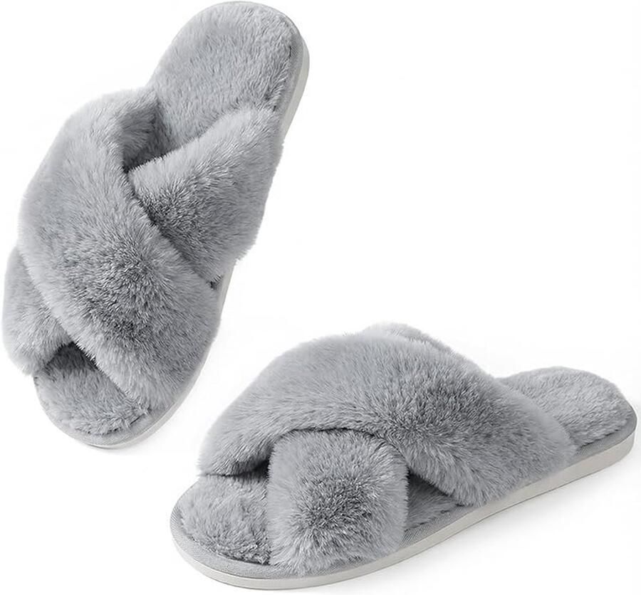 Pluche sslippers met open tenen warme katoenen slippers voor thuisgebruik met een stijlvol en comfortabel ontwerp met gekruiste bandjes grijs ；het is geschikt voor sen die normaal gesproken dragen