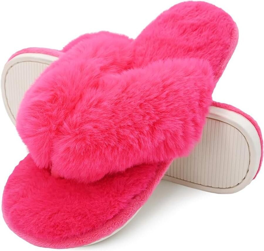 Pluche indoor flip-flop string slippers voor vrouwen open teen donzig imitatiebont spa huis slippers