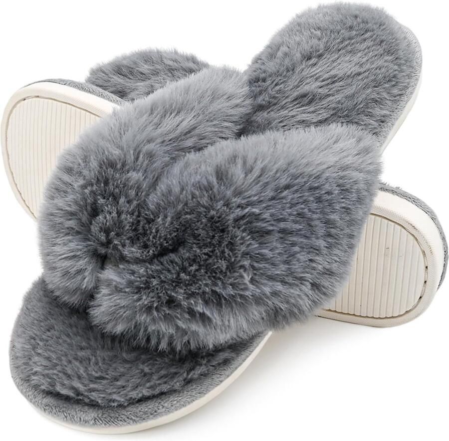 Pluche indoor flip-flop string slippers voor vrouwen open teen donzig imitatiebont spa huis