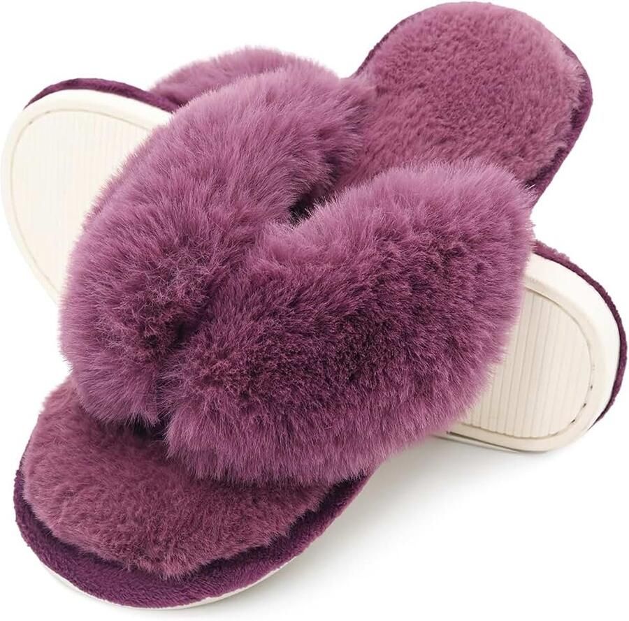 Pluche indoor flip-flop string slippers voor vrouwen open teen donzig imitatiebont spa huis