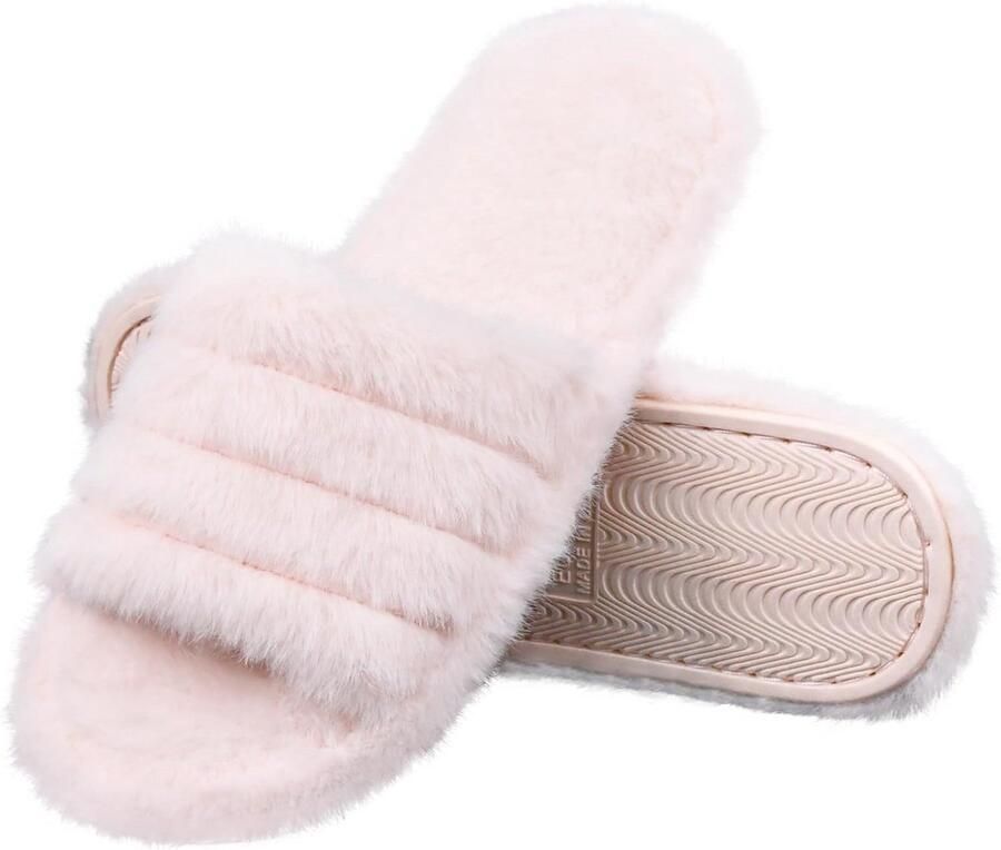 Pluche Open Teen Slippers Dames Zacht Memory Foam & Antislip Zool voor Binnen & Buiten