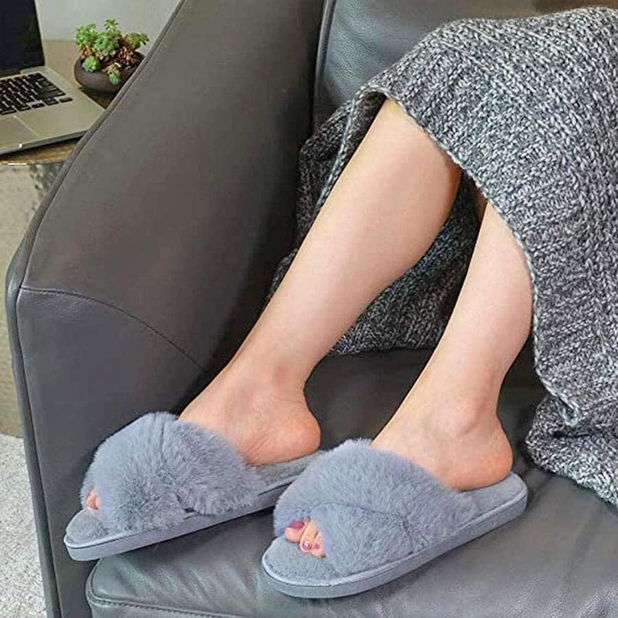 Pluche Slippers Dames Open Teen Fluffy Faux Bont Warm voor Binnen en Buiten ShopVlot