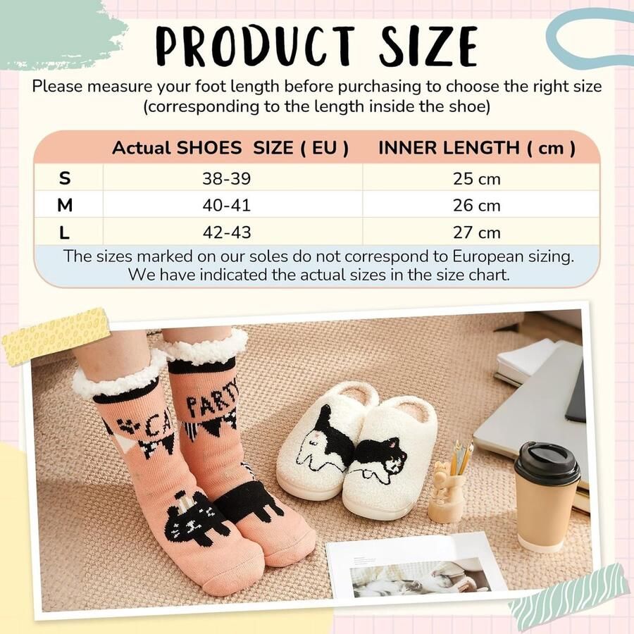 Pluche Slippers en Sokken met Kattenborduursel voor en Warme Winter Sokken voor Thuis en Buiten