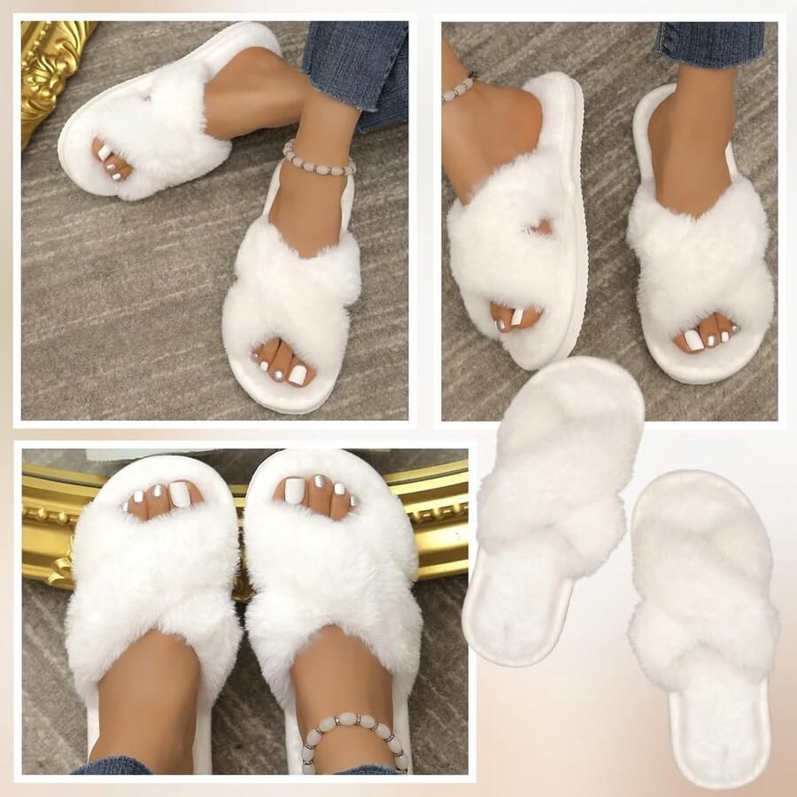Pluche Slippers Fluffy Cross Strap Warme Pluche Winter Slippers Ideaal voor Bruiden en Bruidsmeisjes ShopVlot - Foto 2