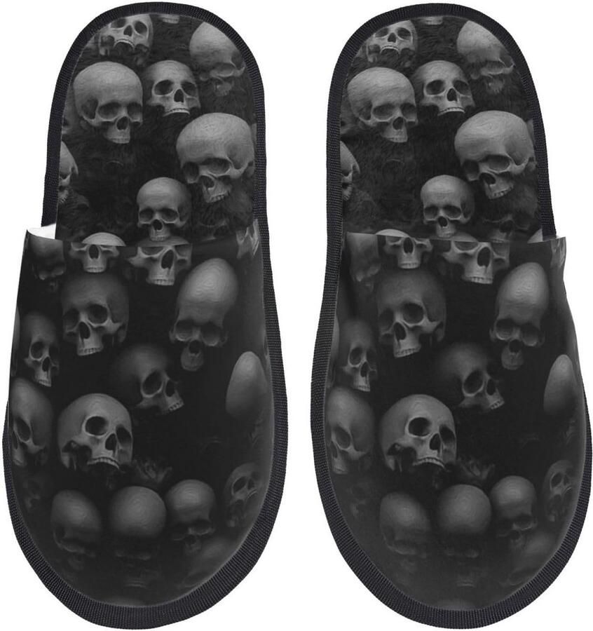 Pluche Slippers en Zacht Warm en Lichtgewicht Slipper met Bubbel Grijs Schedelprint