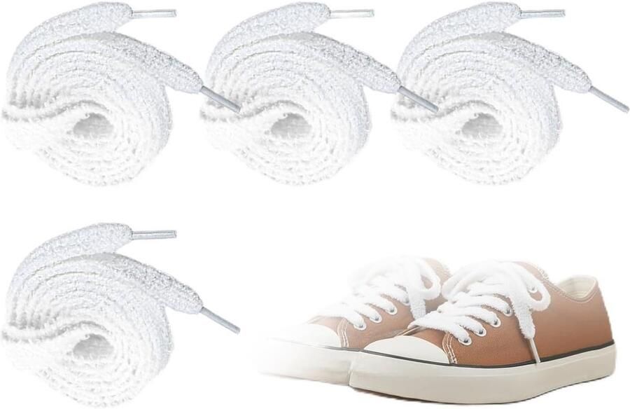 Fluffy Veters Set van 2 Pairs Platte Pluche Veters van en Geschikt voor Sport Dagelijks Gebruik en Feestjes Wit