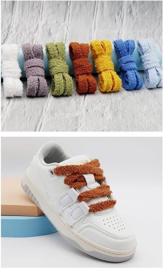 Pluche Veters Furry Veters Schoenen Personaliseren Zachte Textuur Breed Wit