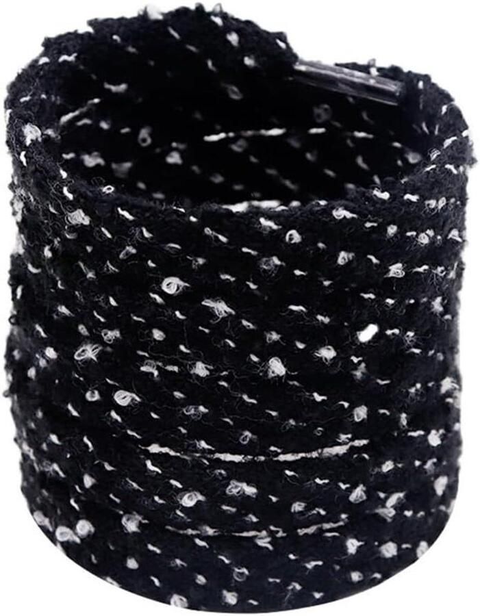 Pluche Veters Pluizige Platte Veters Schoenen Personaliseren Slijtvast Geweven Design 15mm Breed Zwart