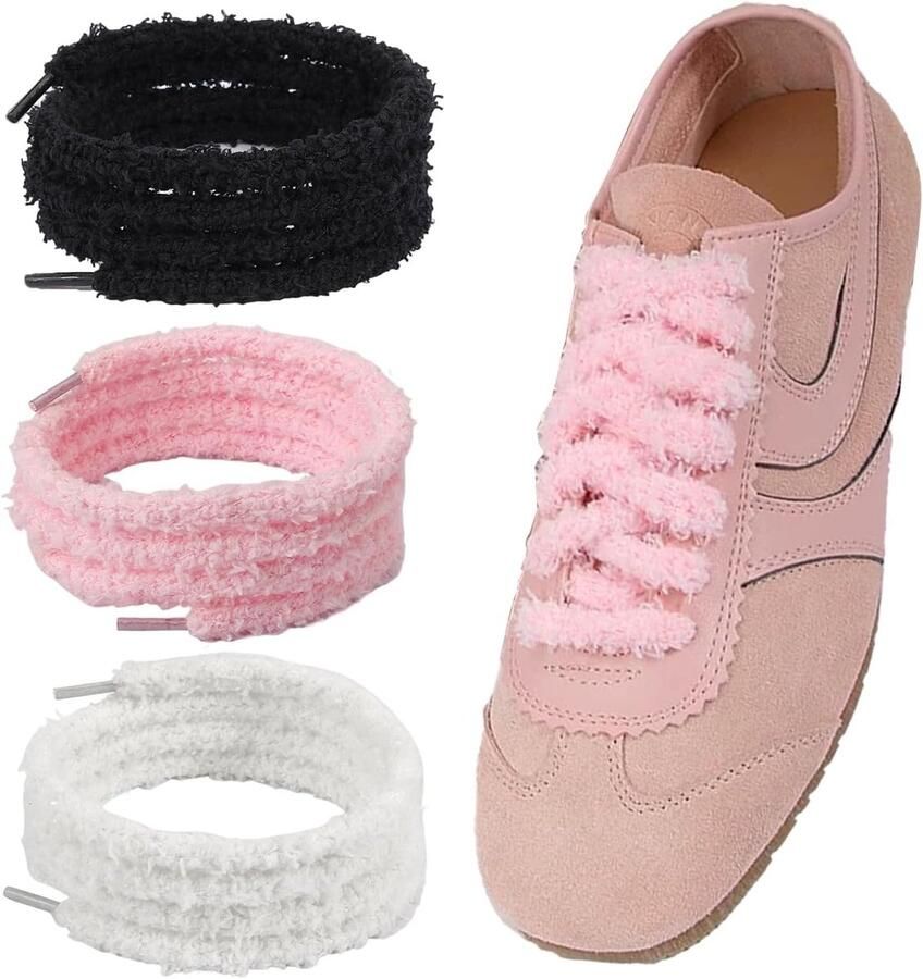 Pluche Veters voor Kinderen en Volwassenen Universele Vervangende Schoenveters Scheurvast voor Sneakers Sport- en Rolskates Verkrijgbaar in Zwart Wit en Roze Één