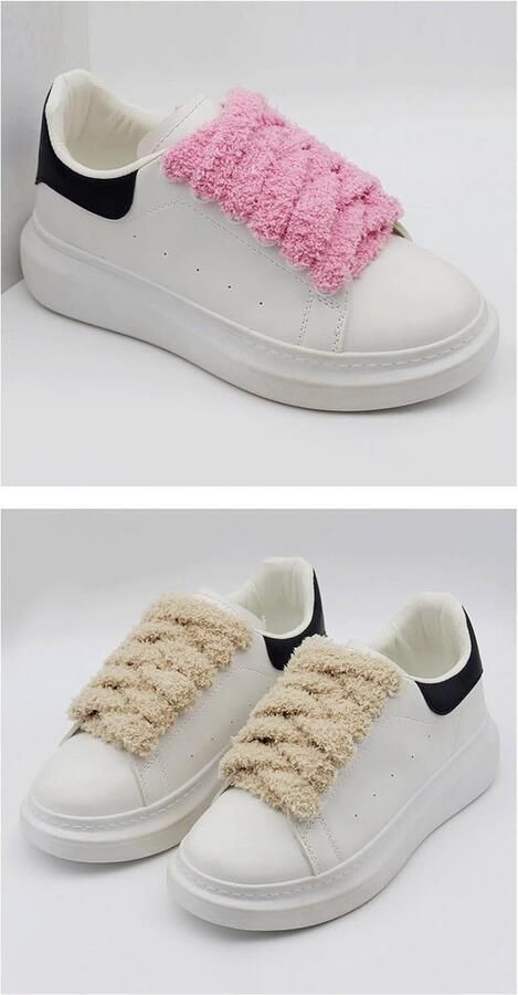 Pluche Veters Warme Linten Schoenen Personaliseren Zachte Katoen Textuur Breed Zwart