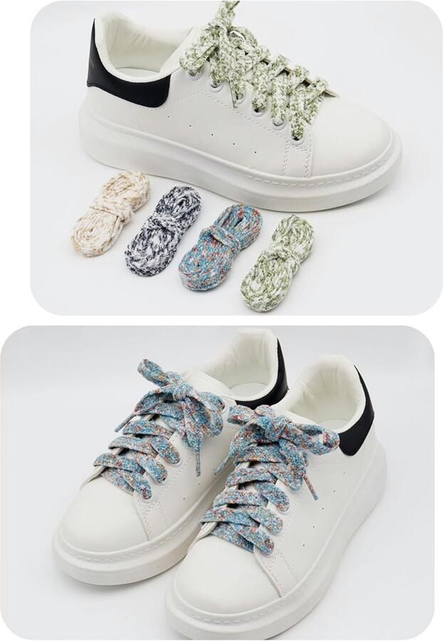 Pluchen Fuzzy Platte Schoenveters 2 Paar Dikke Zachte Veters voor Sneakers en Sport- en Zeildoek Schoenen