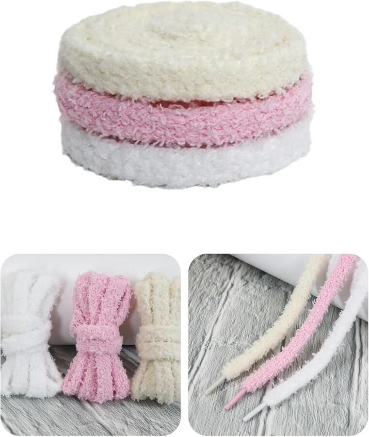 Pluchen Veters 2 Paar Platte Fuzzy Schoenveters voor Sneakers en Sportschoenen