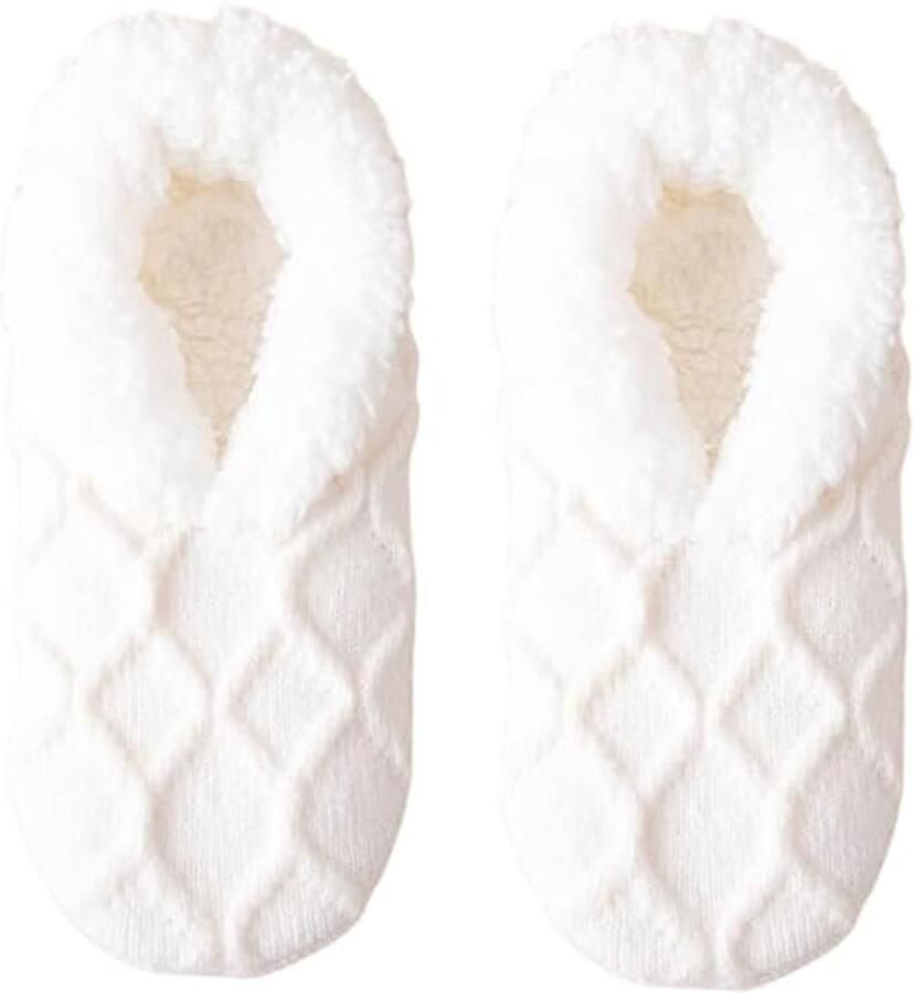 Pluisje slippers sokken-winter warme vloer sokken-super comfortabel huis slippers- nen en universeel-wit-eenmaat