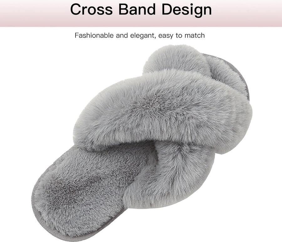 Pluizige Cross Band Huis Slippers Fuzzy Open Teen Slippers Gezellige Pluche Slip-on Thuis Schoenen Indoor Outdoor