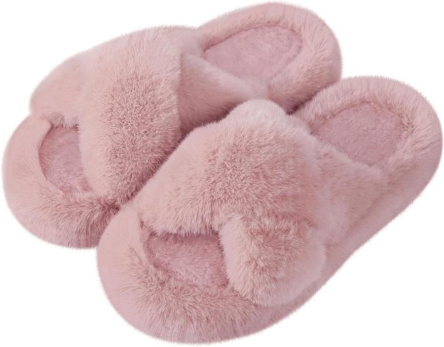 Pluizige Dames Slippers met Open Teen Warme en Antislip Binnen- en Buitenschoenen