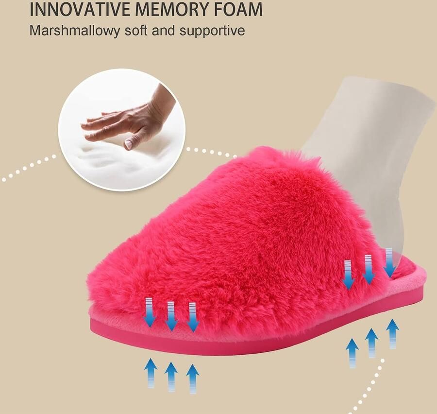 Pluizige huispantoffels voor dames van imitatiebont traagschuim winterpantoffels instappers warme pantoffels voor volwassenen