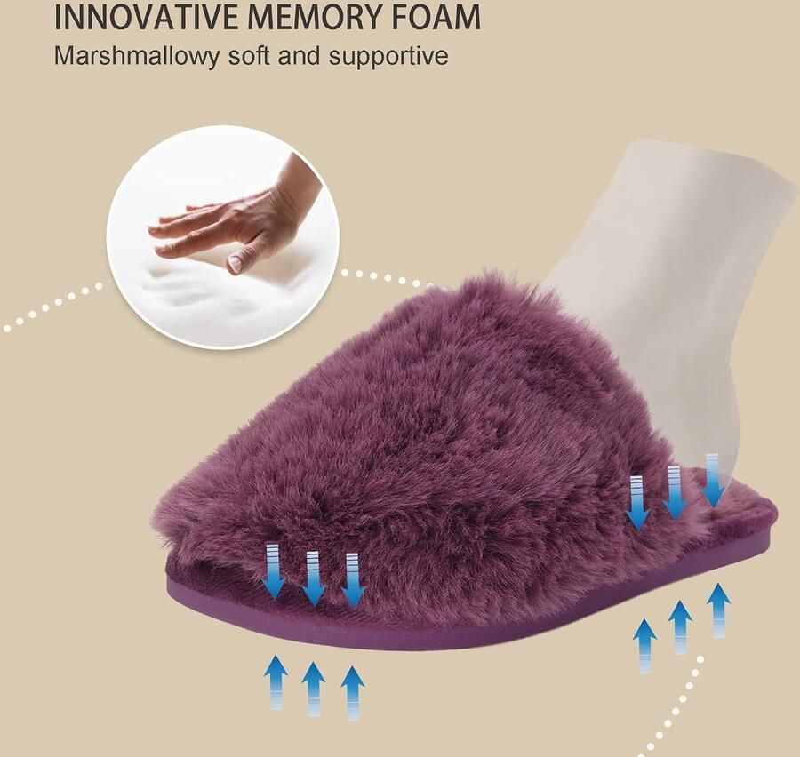 Pluizige huispantoffels voor dames van imitatiebont traagschuim winterpantoffels instappers warme pantoffels voor volwassenen