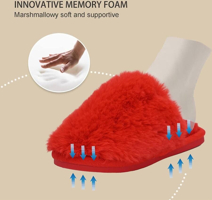 Pluizige huispantoffels voor dames van imitatiebont traagschuim winterpantoffels instappers warme pantoffels voor volwassenen