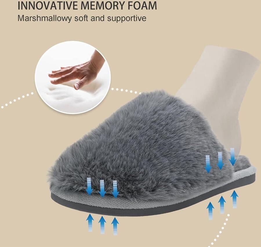 Pluizige huispantoffels voor dames van imitatiebont traagschuim winterpantoffels instappers warme pantoffels voor volwassenen