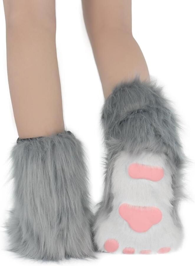 Pluizige pantoffels beer kat wolf hond vos bontpak voeten poot klauw schoenen harige laarzen kostuum accessoires voor volwassen kinderen