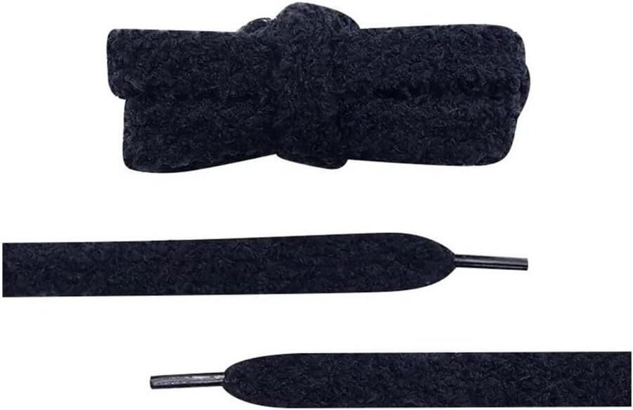 Pluizige Schoenveters Brede Platte Veters Schoenen Opfrissen Zachte Pluche Stof 5 Paar Zwart