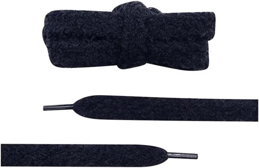 Pluizige Schoenveters Brede Platte Veters Schoenen Opfrissen Zachte Pluche Textuur Lengte Zwart - Foto 2