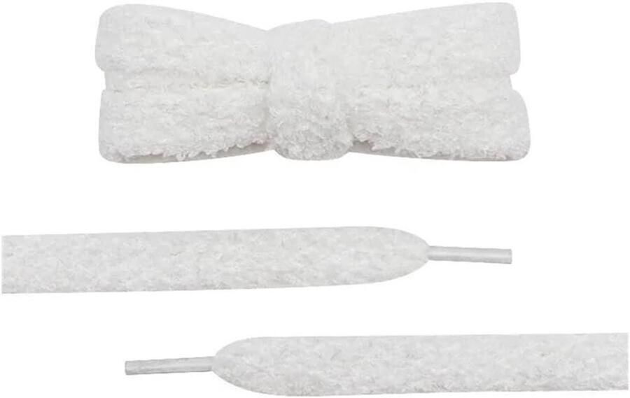 Pluizige Schoenveters Brede Platte Veters Schoenen Opfrissen Zachte Pluche Textuur Wit