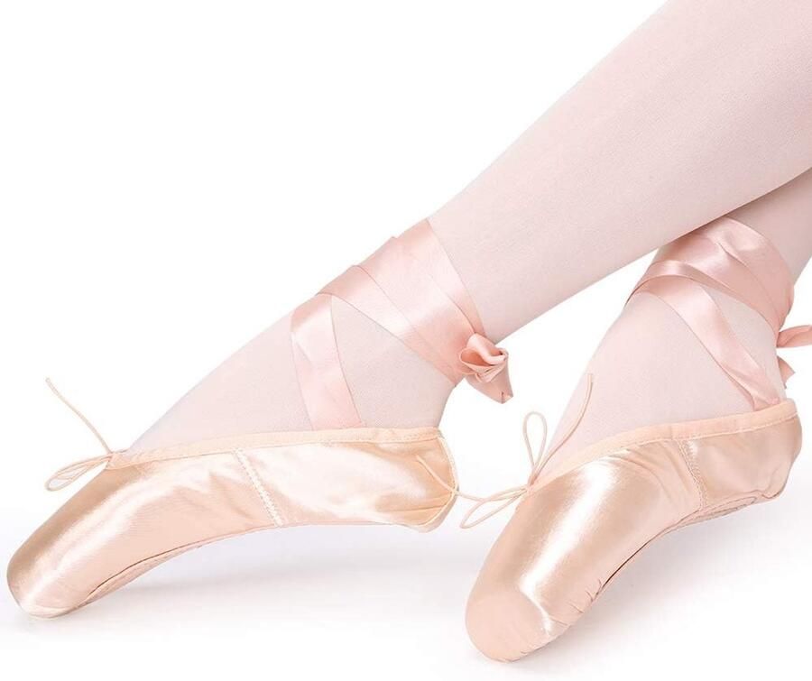 Pointe Schoenen Roze Balletschoenen Professionele Dansschoenen met Veterbeschermer en Gestikte Band voor Dames Meisjes (Kies Een Maat Groter)