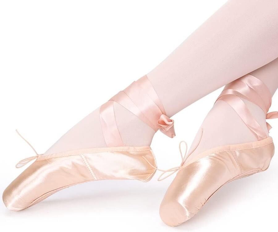 Pointe Schoenen Satijn Professionele Dansschoenen met Siliconen Teen Pads en Genaaid Lint voor Meisjes Vrouwen