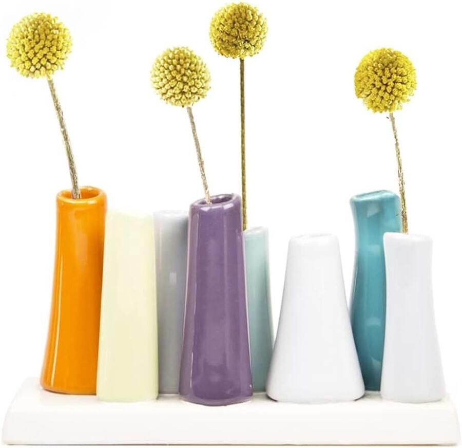 Pooley 2' bloemenvaas met meerdere kamers schattige mooie keramische vaas voor bloemen en kamerplanten oranje groenblauw en paars