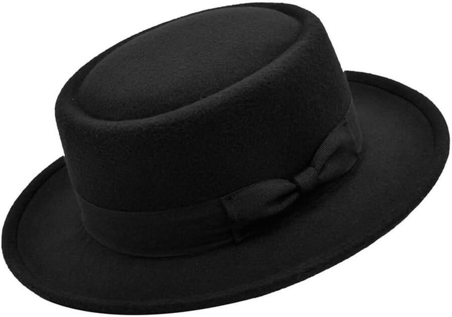 Pork Pie Hoed voor nen Vilt Boater Porkpie Hoed Flat Top Fedora Hoed Derby Hoed Zwart