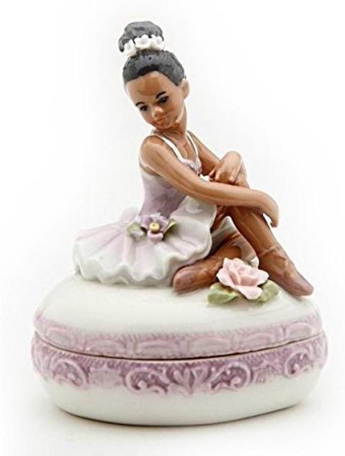 Porseleinen Afro-Amerikaanse Ballerina in Paarse Doos 3-5 8 Inch