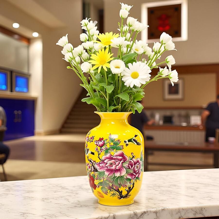 Porseleinen beeldjes Jingdezhen kleurrijke decoratieve bloemenvaas huisdecoratie huwelijksgeschenken esthetische sculptuur woondecoratie (pioen Y)