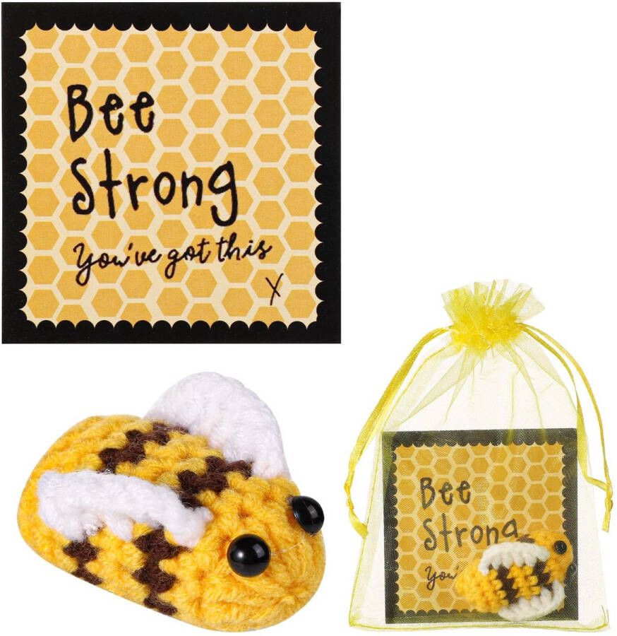 Positieve Bijenhaak Creatief Zakknuffelcadeau Zakbij Positieve Gebreide Pop met Positieve Bevestigingskaart Positieve Gehaakte Aardappel voor Verjaardagscadeau Feestdecor Aanmoediging