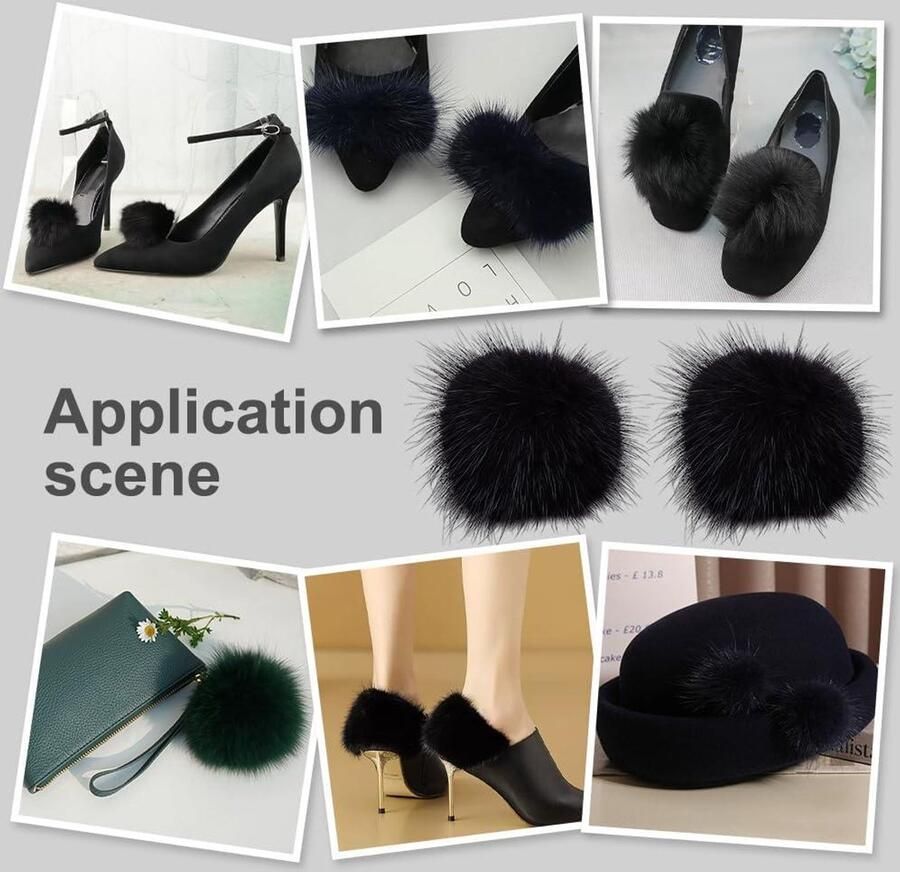 Premium Pluizige nertsbont-pompon schoenclips 2 stuks zwart afneembare schoengesp decoraties voor schoenen hoeden ballerina's tassen