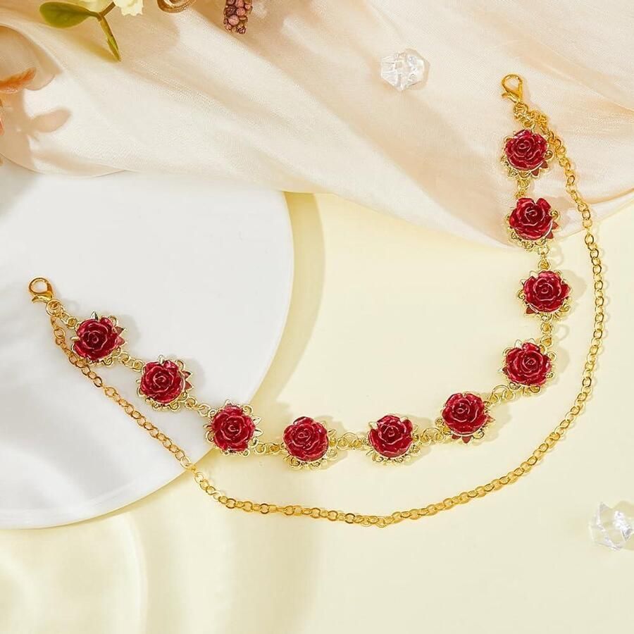 Premium Roze bloem schoenbedels voor dames sneakers laarzen sandalen Gouden decoratieve dubbellaagse schoenkettingen met karabijnsluiting Vrijetijdsschoenen decoratie