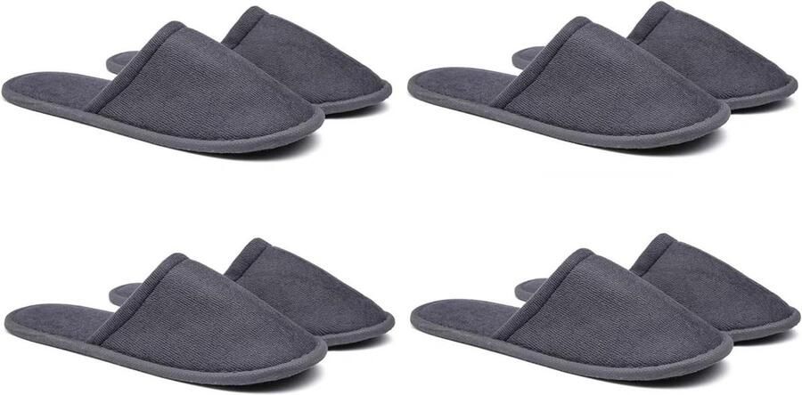 Premium Spa Gastenslippers Set 4 paar Universele Pantoffels voor en Ideaal voor Hotels Kantoor en Thuis Grijs met Volledige Wikkeling