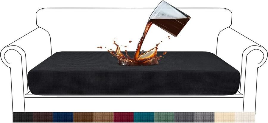 Premium waterdichte bankovertrek highstretch jacquard stoelkussenbescherming bankstoelhoes voor bank (3-zits zwart)