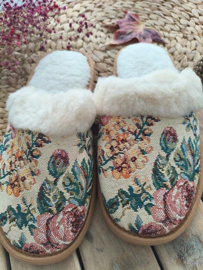 Premium Wollen Pantoffels Huissloffen met Luxe Tapestry Stof Antislip Handgemaakt Comfort Warm