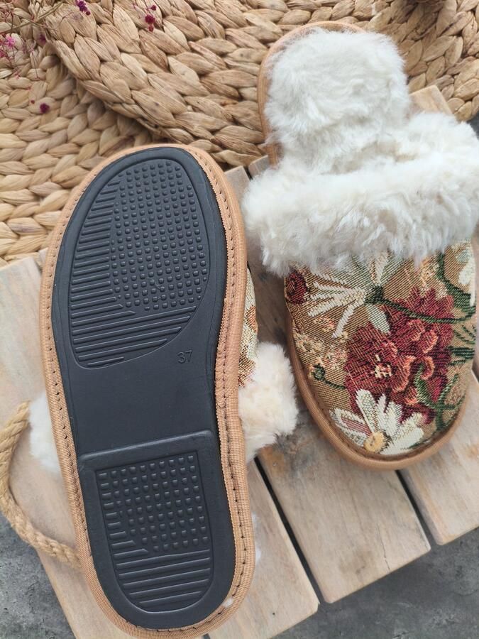 Premium Wollen Pantoffels met Luxe Tapestry Stof Antislip Handgemaakt sloffen Comfort