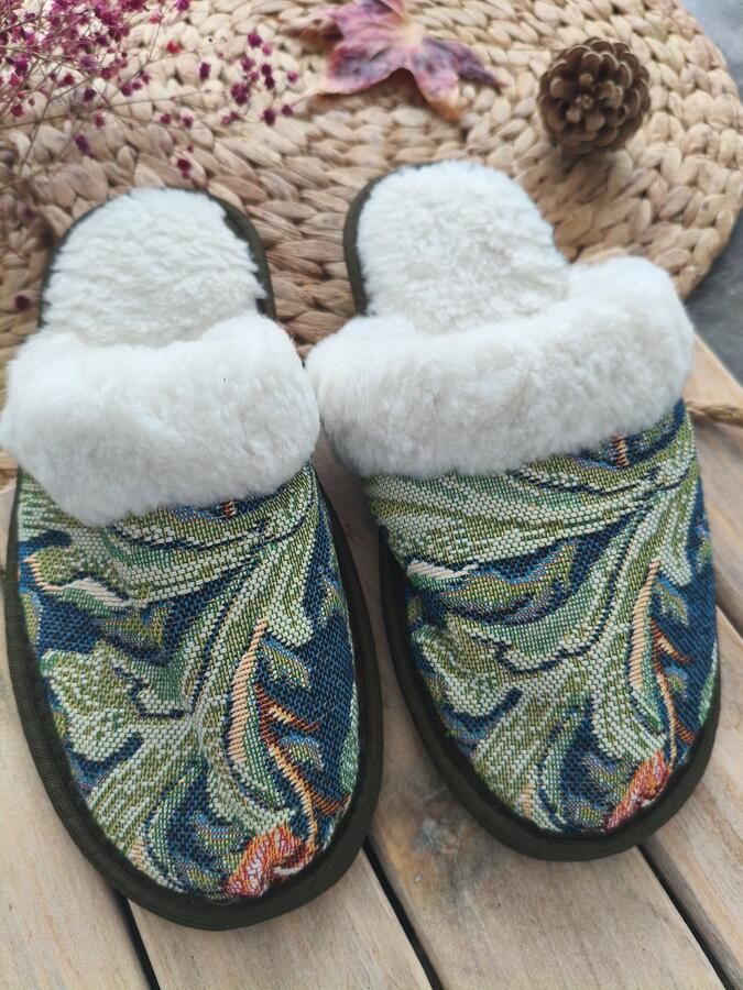 Premium Wollen Pantoffels met Luxe Tapestry Stof Antislip Handgemaakt sloffen Comfort